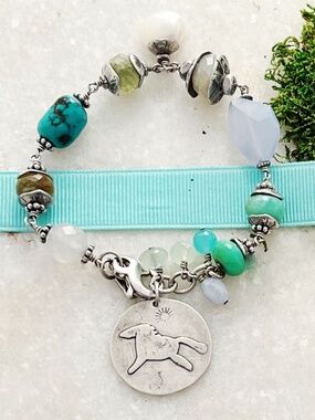 Coveted Jes Maharry Sundance Positive Energy Gemstone Bracelet Horse+Sun Charm.